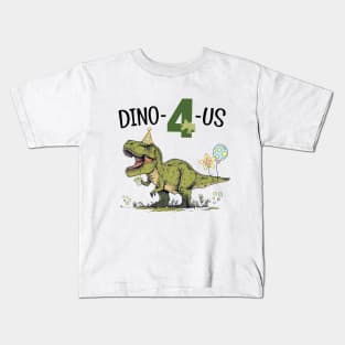 Dino-4-Us Cute T-Rex Dinosaur Theme 4th Birthday Party Kids T-Shirt